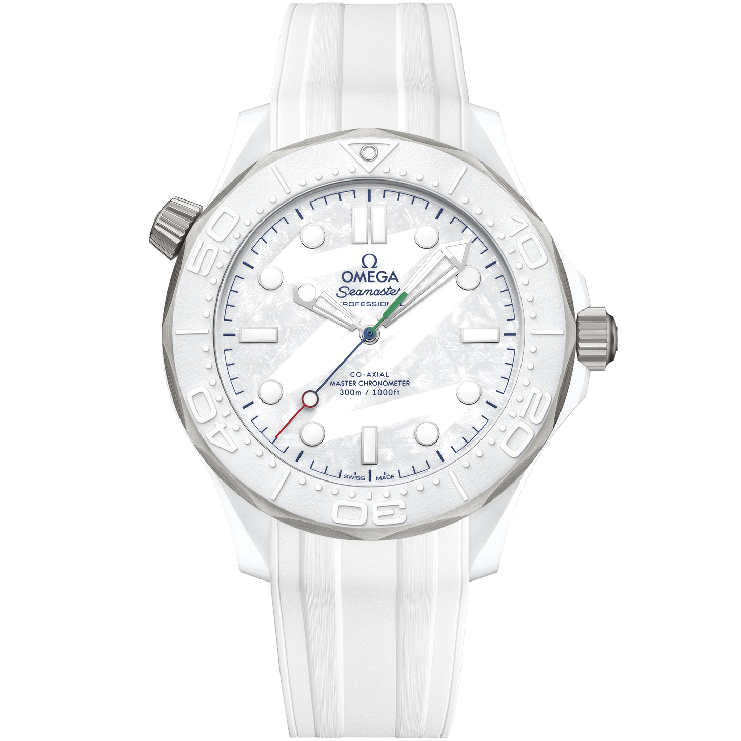 Seamaster Diver 300M 43.5 mm, white ceramic ‑ titanium on rubber strap