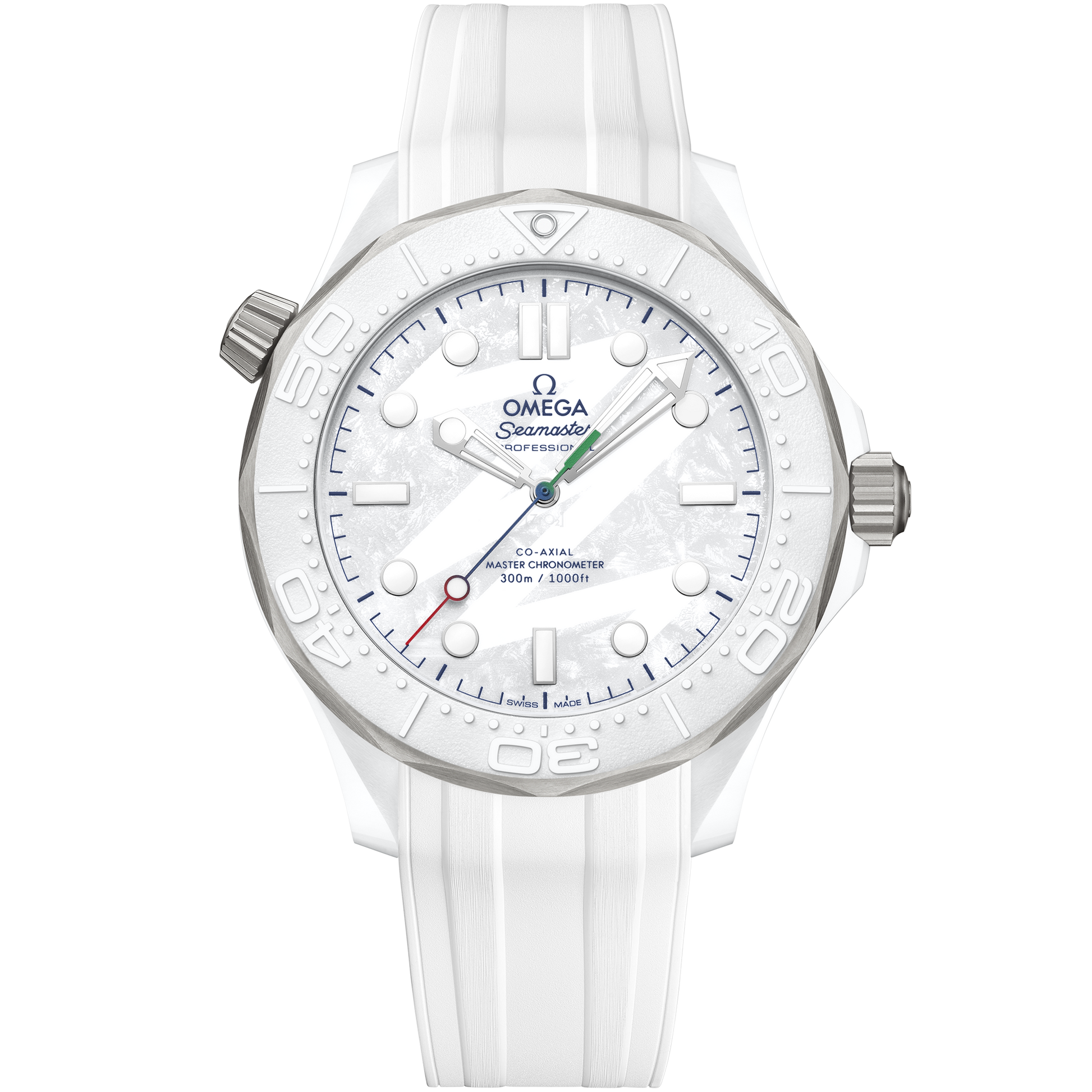 Seamaster Diver 300M 43.5 mm, white ceramic ‑ titanium on rubber strap
