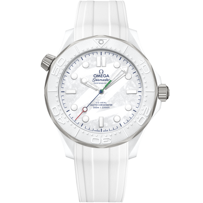 Seamaster Diver 300M 43.5 mm, white ceramic ‑ titanium on rubber strap