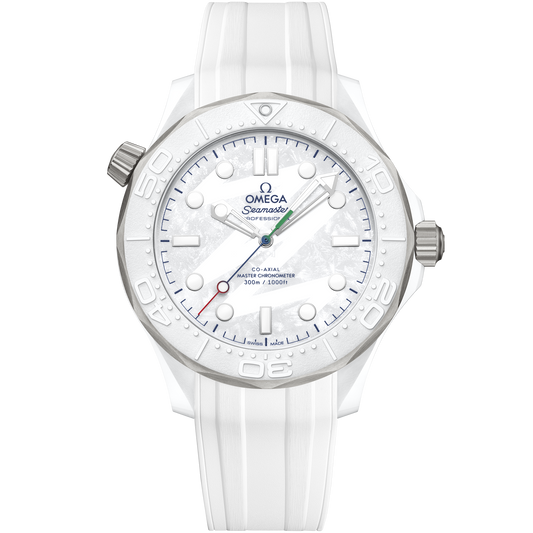 Seamaster Diver 300M 43.5 mm, white ceramic ‑ titanium on rubber strap