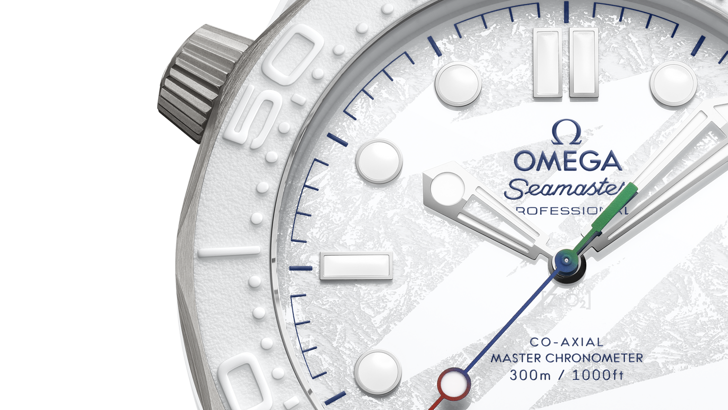 Seamaster Diver 300M 43.5 mm, white ceramic ‑ titanium on rubber strap