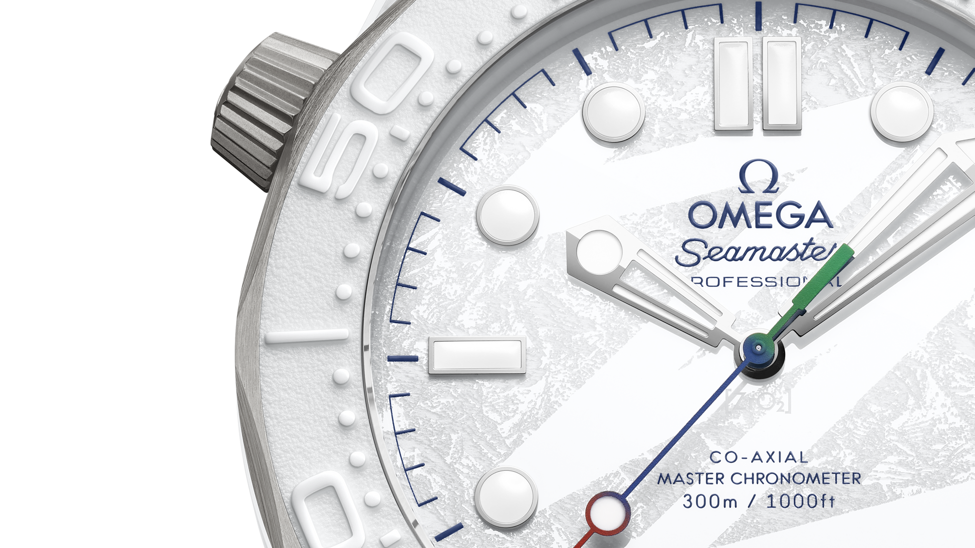 Seamaster Diver 300M 43.5 mm, white ceramic ‑ titanium on rubber strap