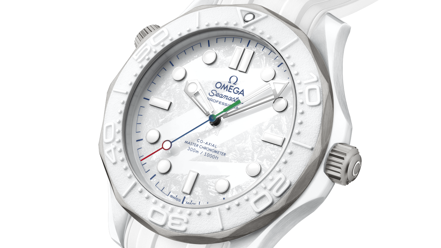 Seamaster Diver 300M 43.5 mm, white ceramic ‑ titanium on rubber strap