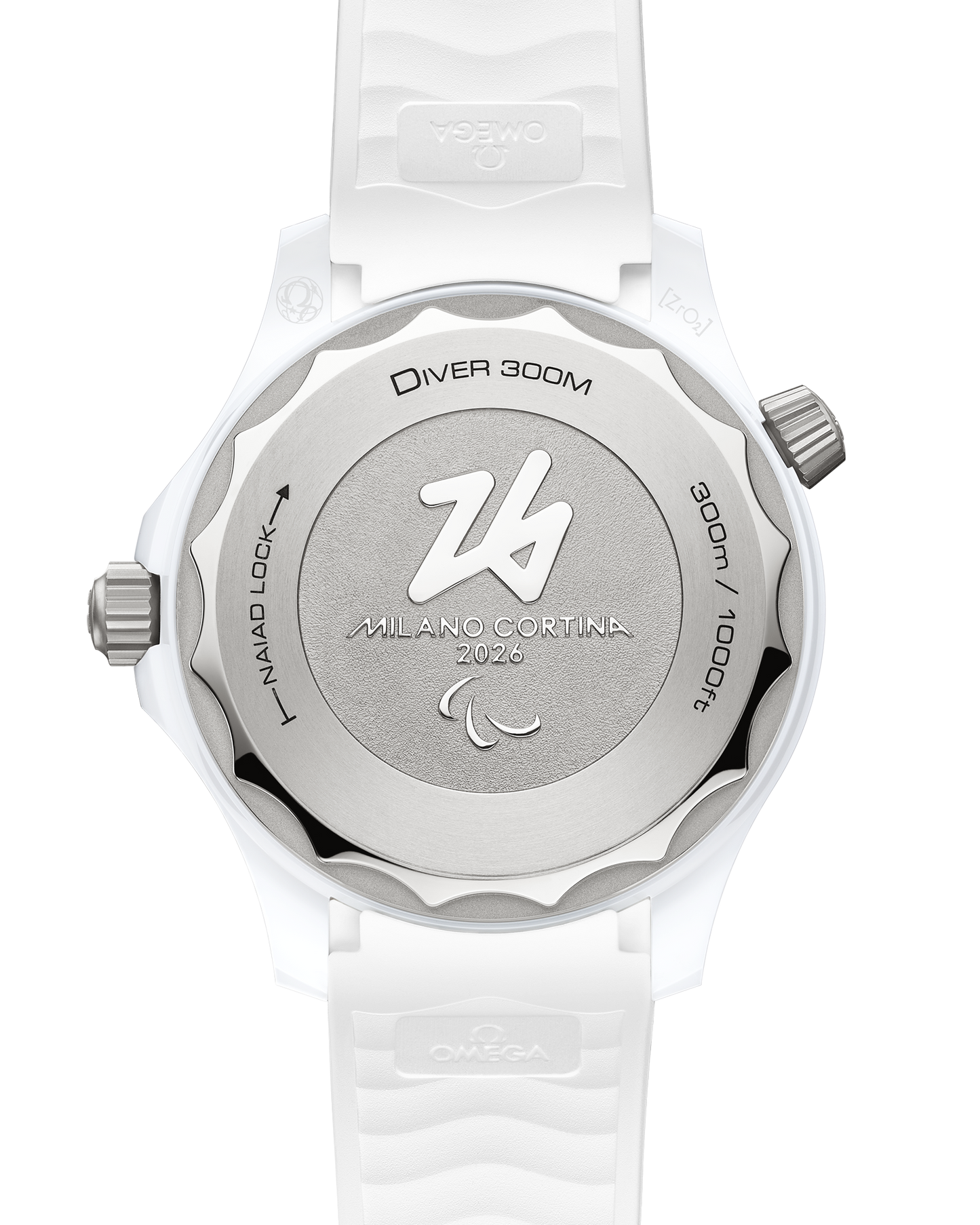 Seamaster Diver 300M 43.5 mm, white ceramic ‑ titanium on rubber strap