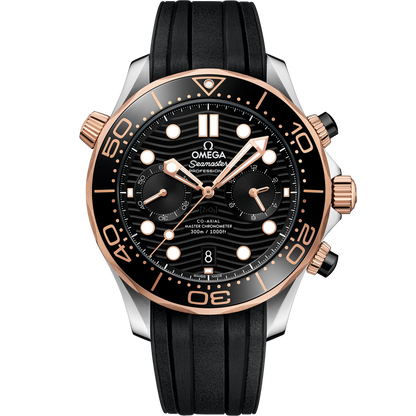 Seamaster Diver 300M 44 mm, steel ‑ Sedna™ gold on rubber strap