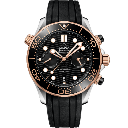 Seamaster Diver 300M 44 mm, steel ‑ Sedna™ gold on rubber strap