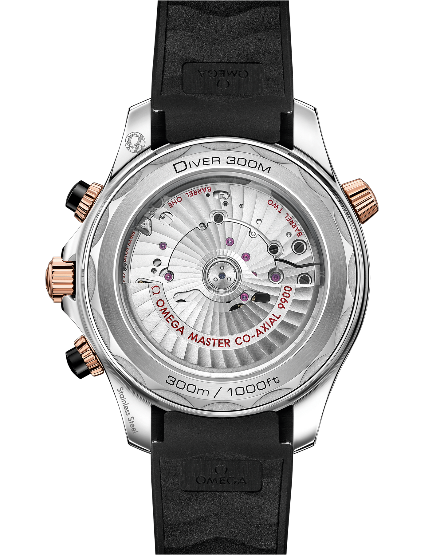 Seamaster Diver 300M 44 mm, steel ‑ Sedna™ gold on rubber strap