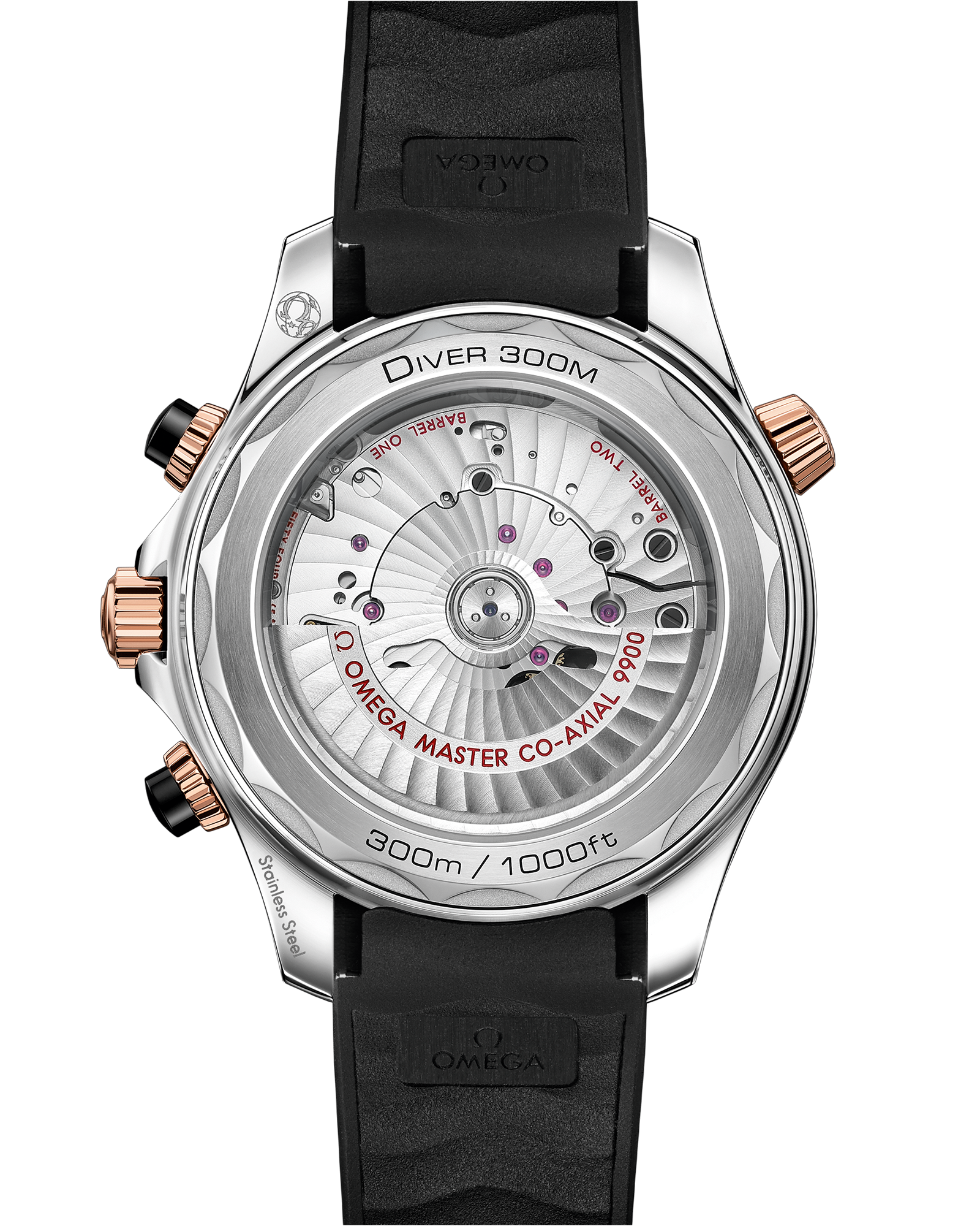 Seamaster Diver 300M 44 mm, steel ‑ Sedna™ gold on rubber strap