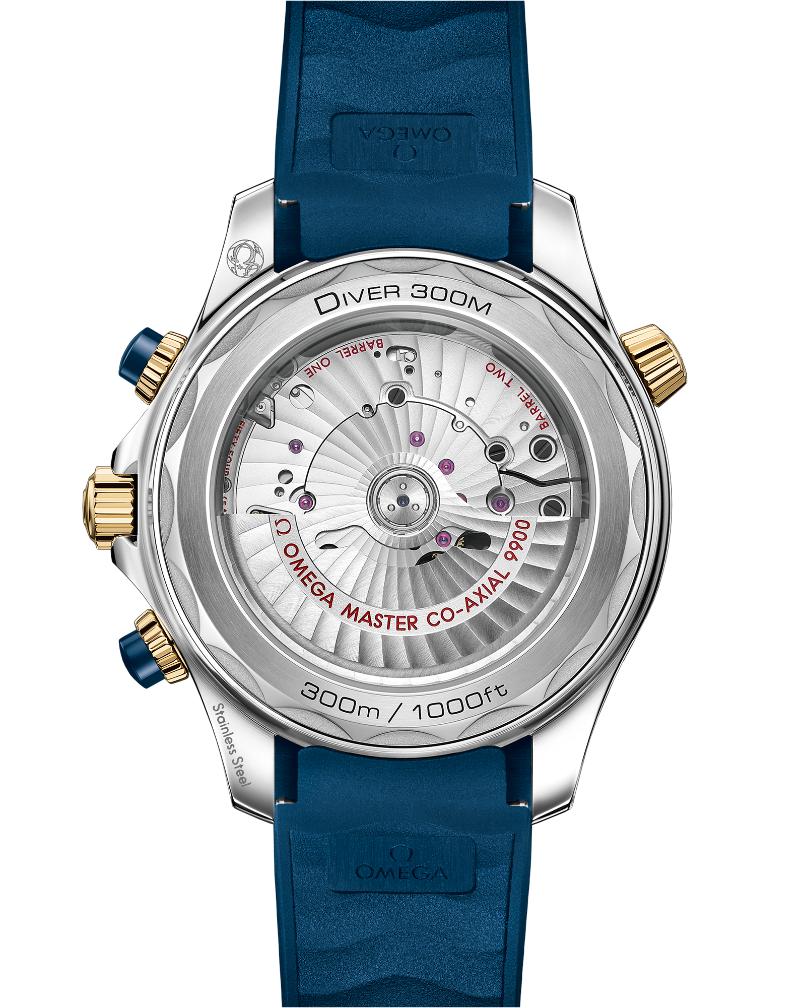 Seamaster Diver 300M 44 mm, steel ‑ yellow gold on rubber strap