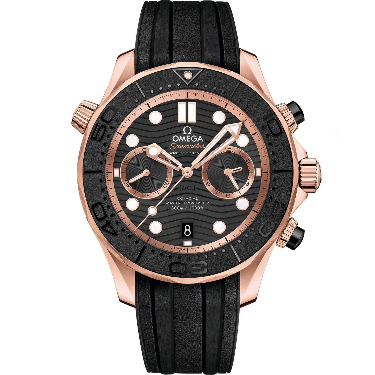 Seamaster Diver 300M 44 mm, Sedna™ gold on rubber strap