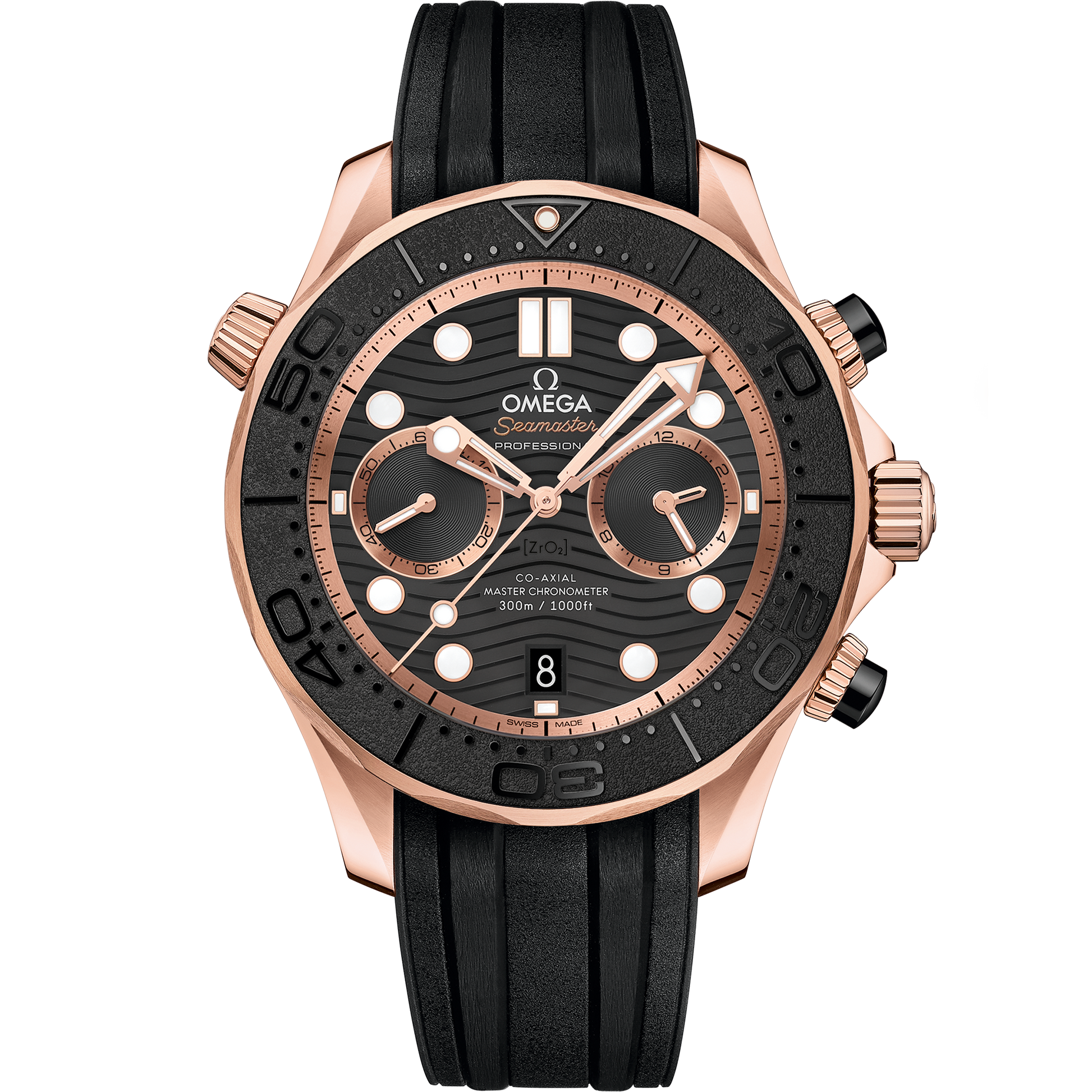 Seamaster Diver 300M 44 mm, Sedna™ gold on rubber strap