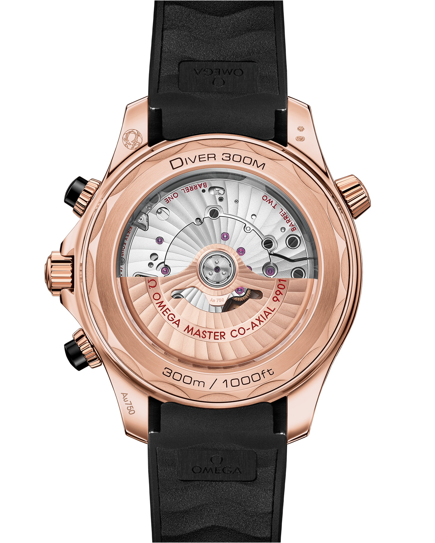 Seamaster Diver 300M 44 mm, Sedna™ gold on rubber strap