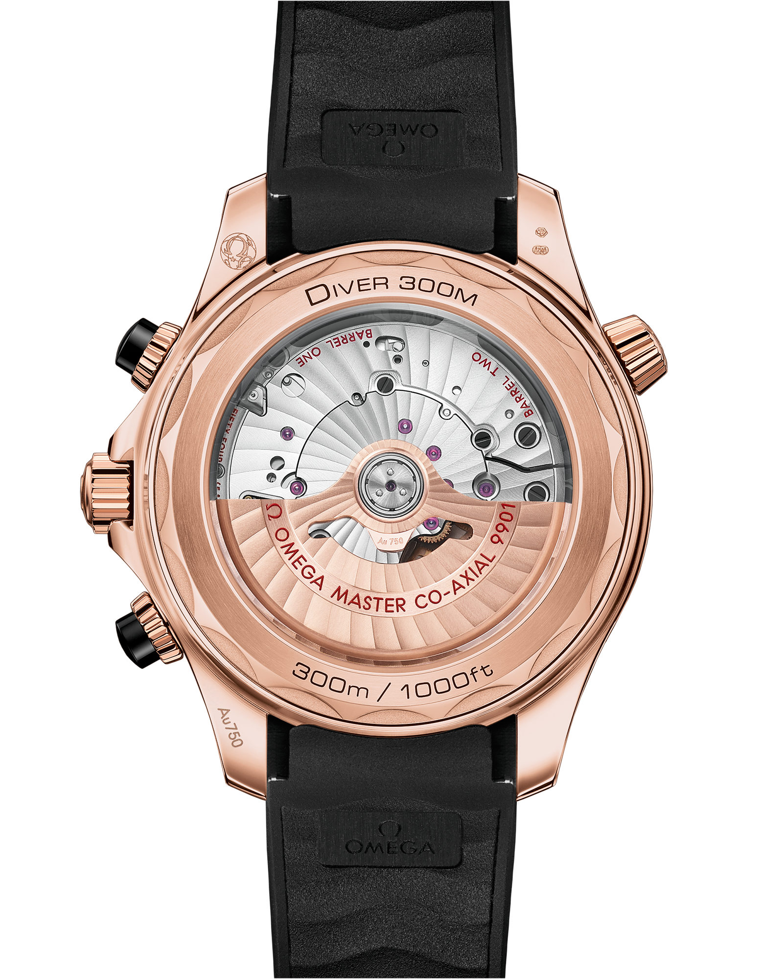 Seamaster Diver 300M 44 mm, Sedna™ gold on rubber strap
