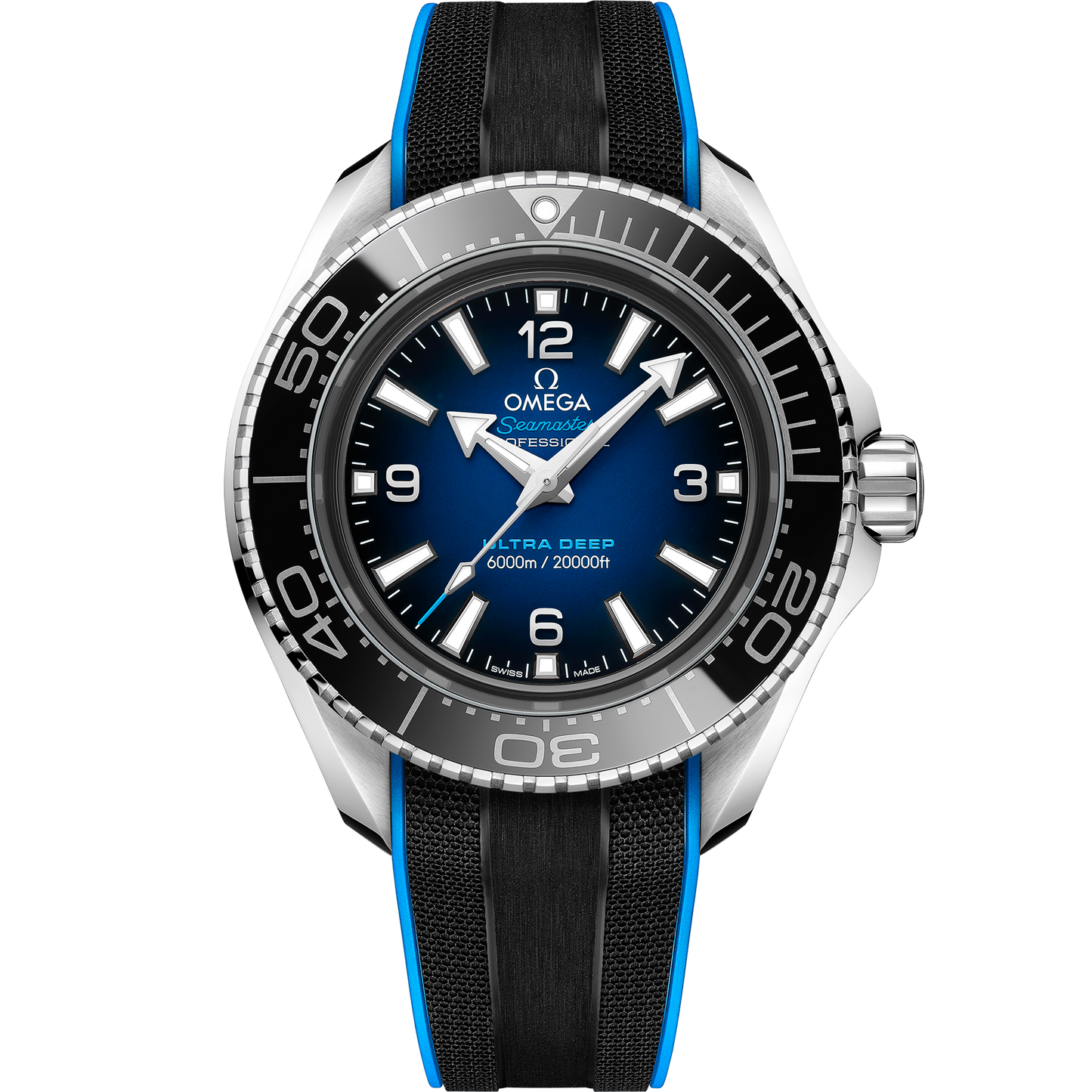 Seamaster Planet Ocean 6000M 45.5 mm, O‑MEGASTEEL on rubber strap