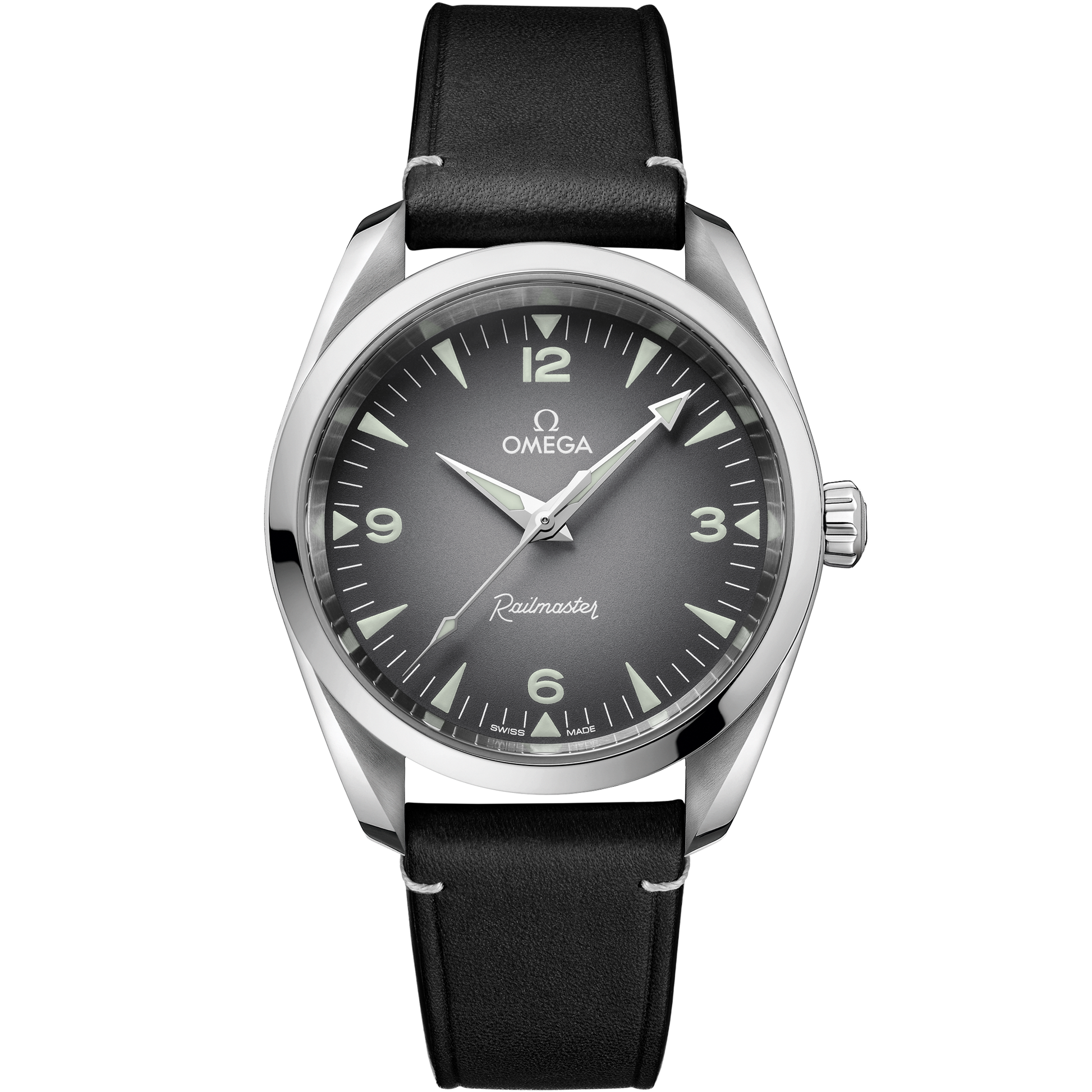 Seamaster Railmaster 38 mm, steel on leather strap