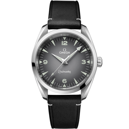 Seamaster Railmaster 38 mm, steel on leather strap