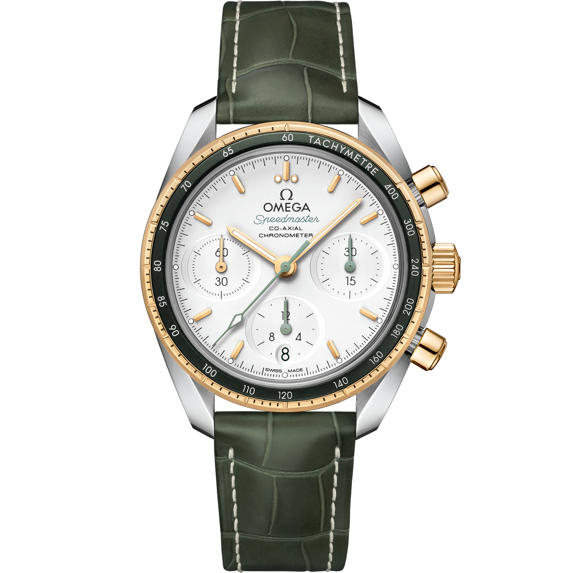 Speedmaster 38 38 mm, steel ‑ yellow gold on leather strap