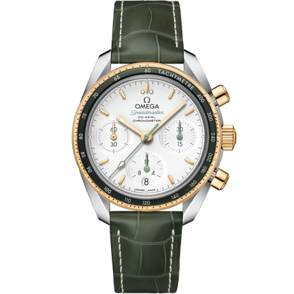 Speedmaster 38 38 mm, steel ‑ yellow gold on leather strap