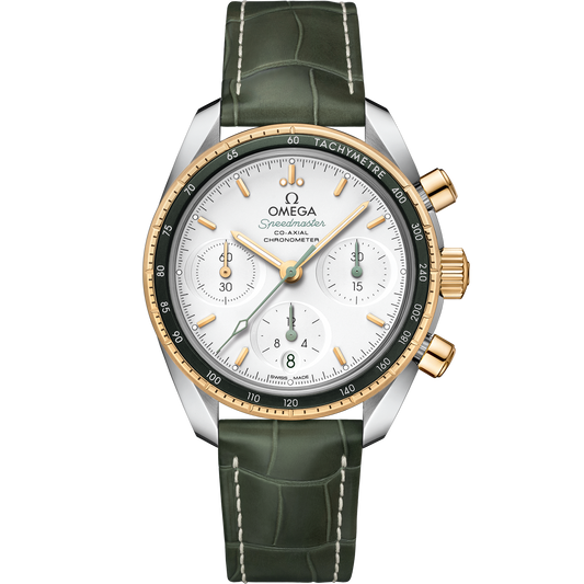 Speedmaster 38 38 mm, steel ‑ yellow gold on leather strap