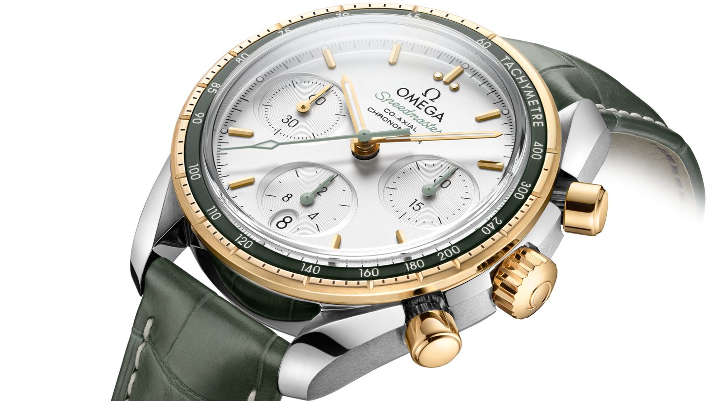 Speedmaster 38 38 mm, steel ‑ yellow gold on leather strap
