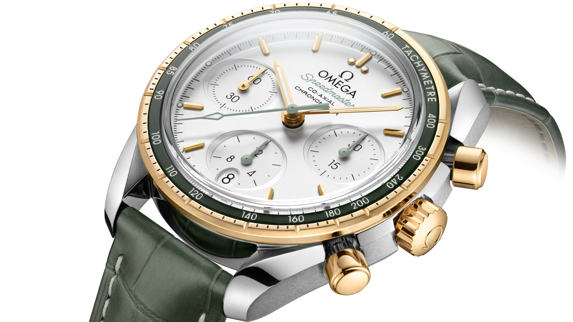 Speedmaster 38 38 mm, steel ‑ yellow gold on leather strap