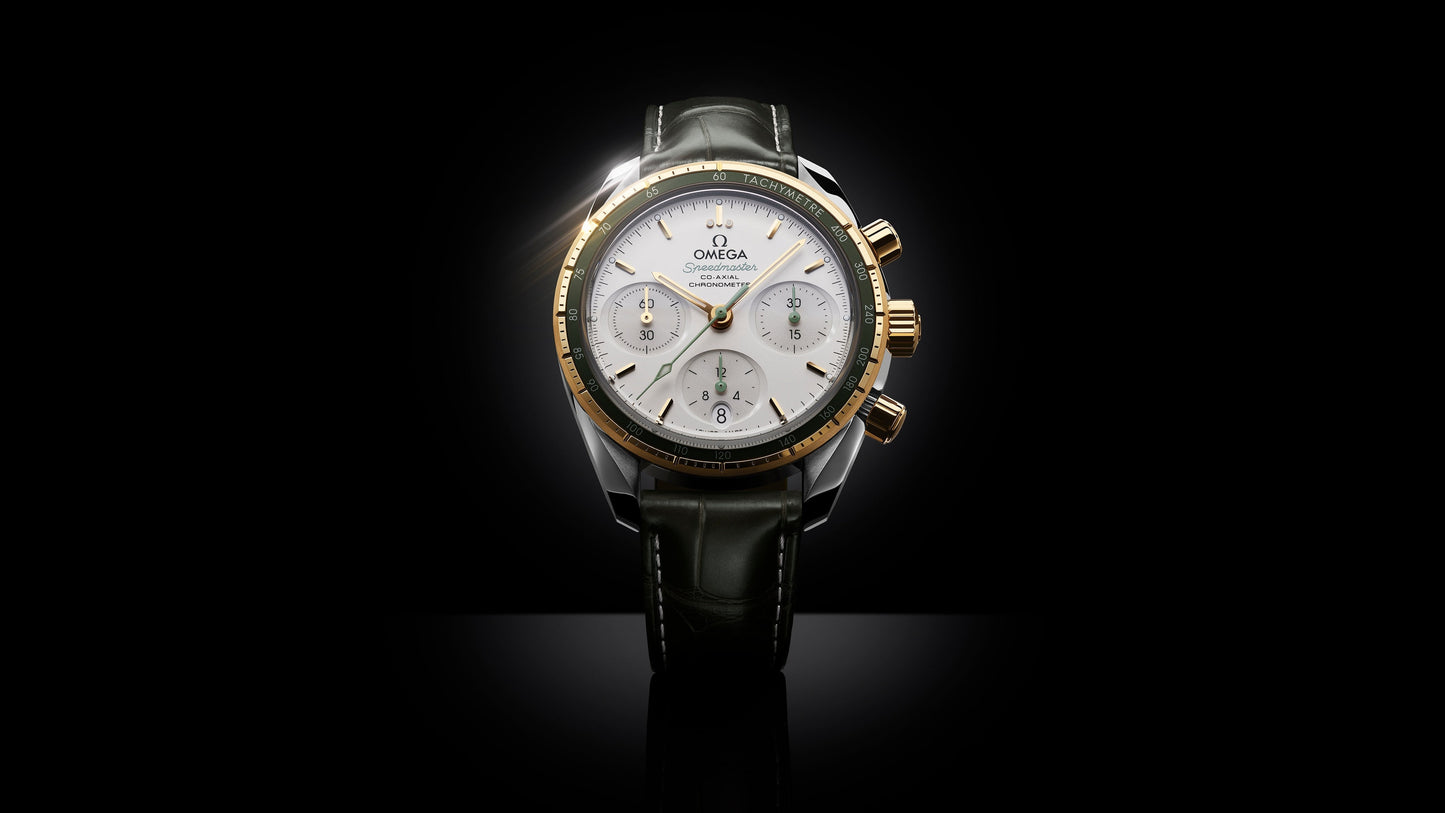Speedmaster 38 38 mm, steel ‑ yellow gold on leather strap