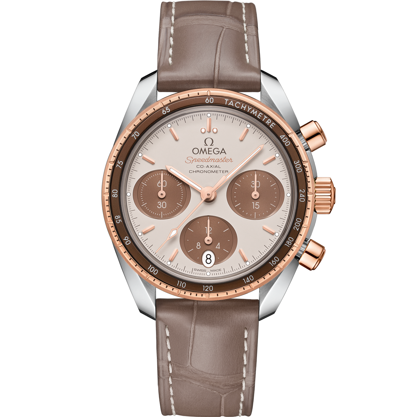 Speedmaster 38 38 mm, steel ‑ Sedna™ gold on leather strap