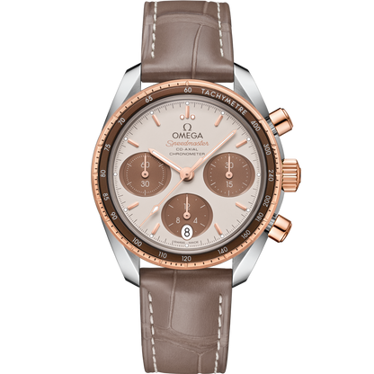 Speedmaster 38 38 mm, steel ‑ Sedna™ gold on leather strap