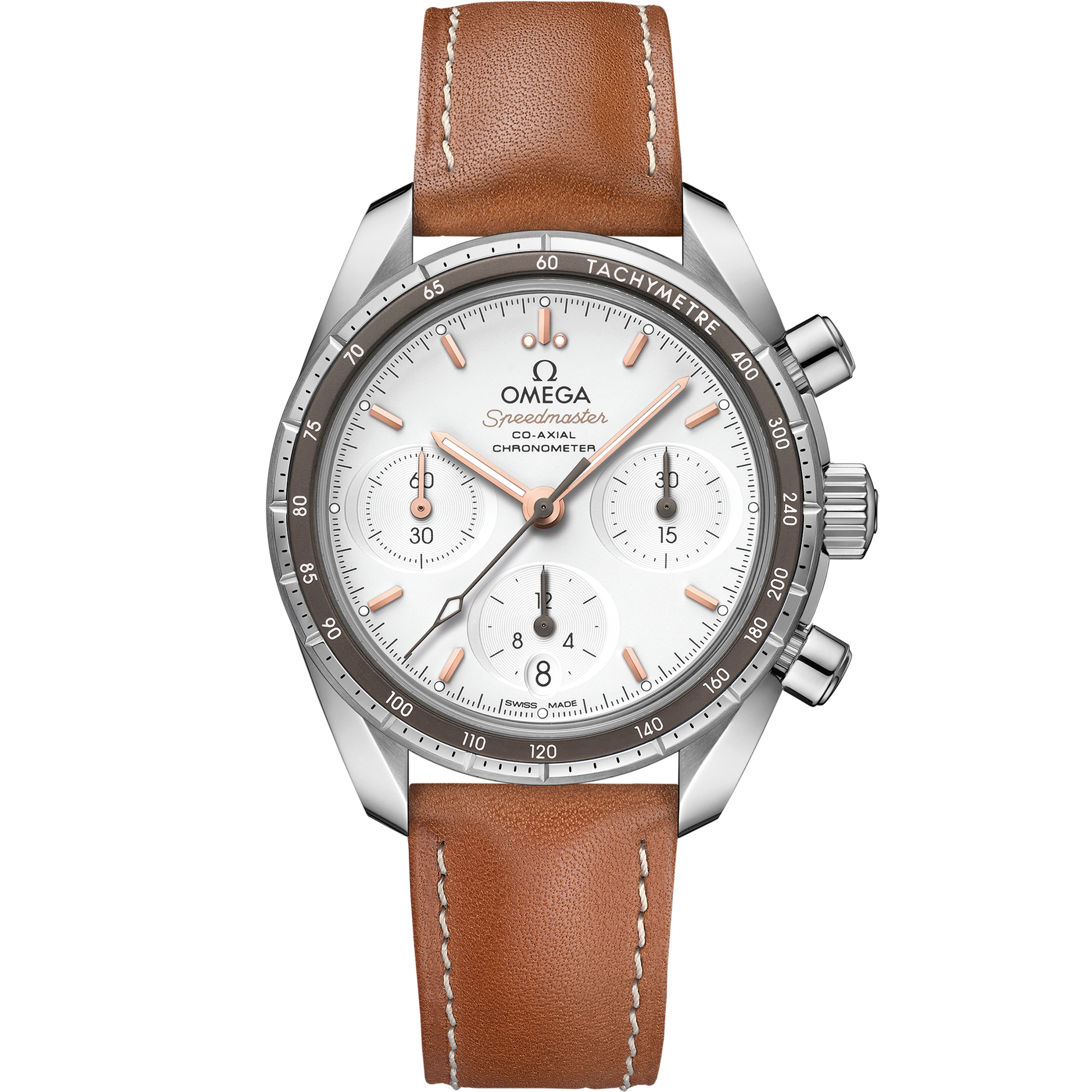 Speedmaster 38 38 mm, steel on leather strap