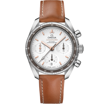 Speedmaster 38 38 mm, steel on leather strap