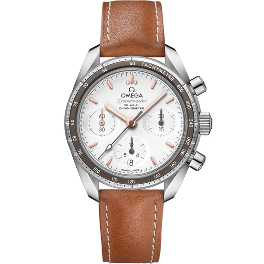 Speedmaster 38 38 mm, steel on leather strap