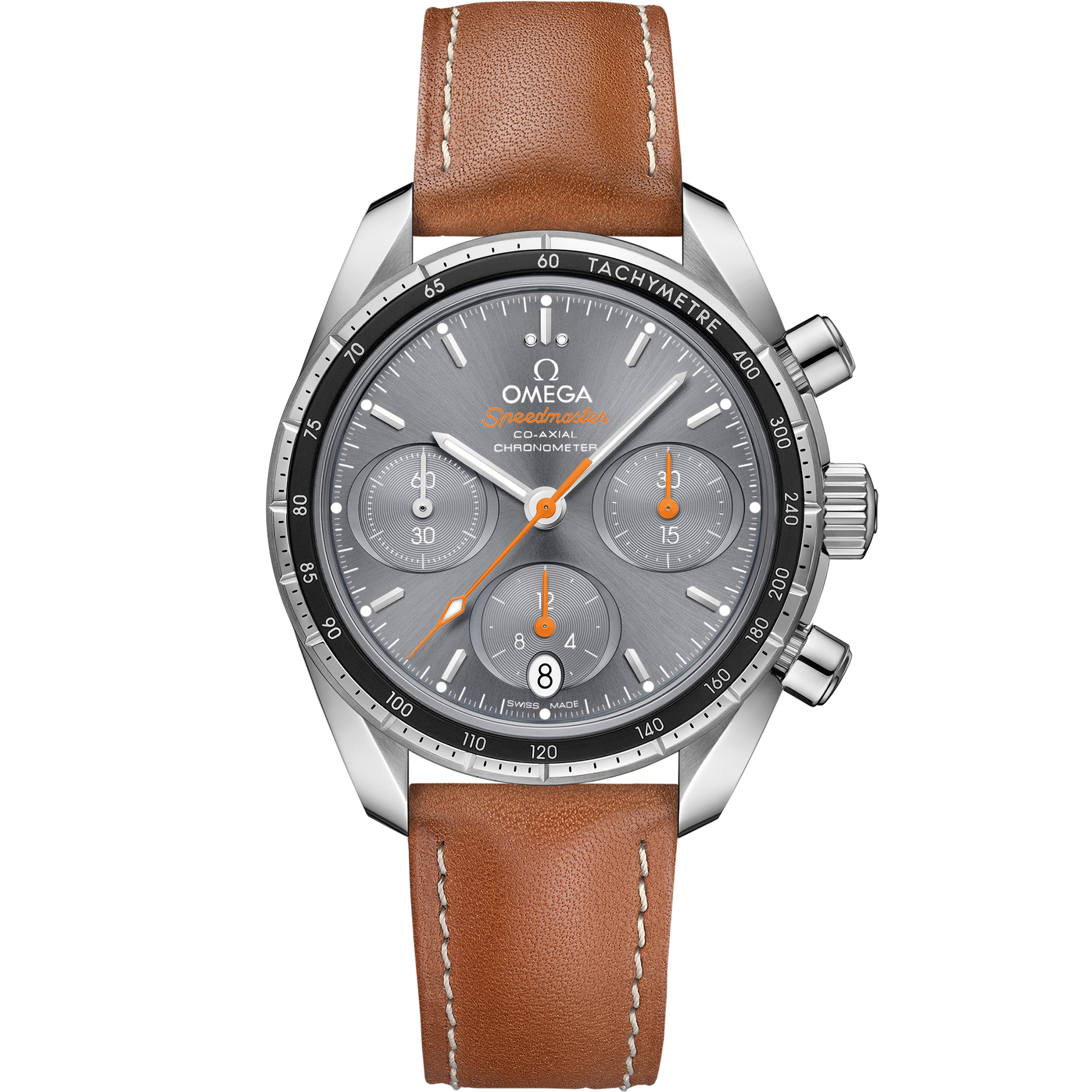 Speedmaster 38 38 mm, steel on leather strap