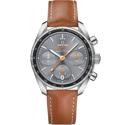 Speedmaster 38 38 mm, steel on leather strap