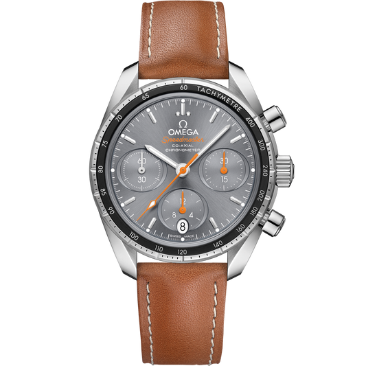 Speedmaster 38 38 mm, steel on leather strap
