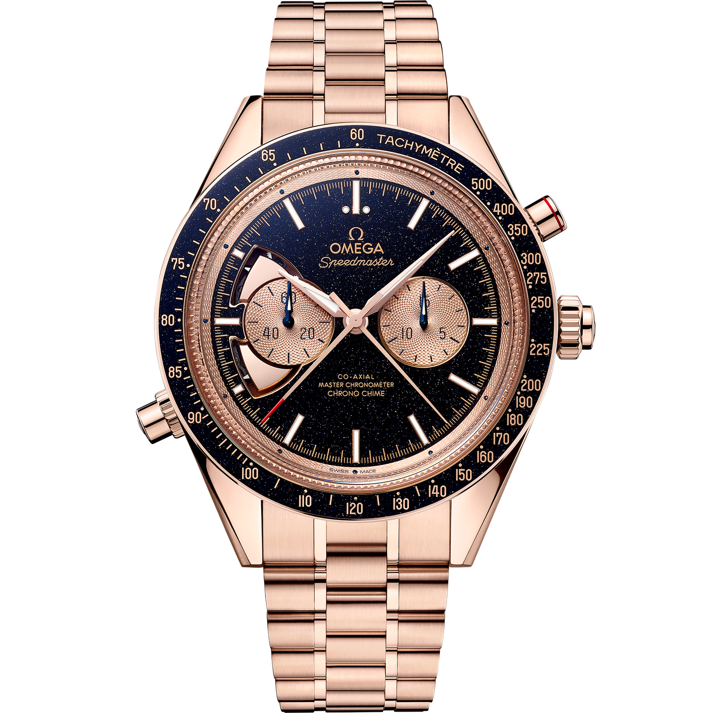 Speedmaster Chrono Chime 45 mm, Sedna™ gold on Sedna™ gold