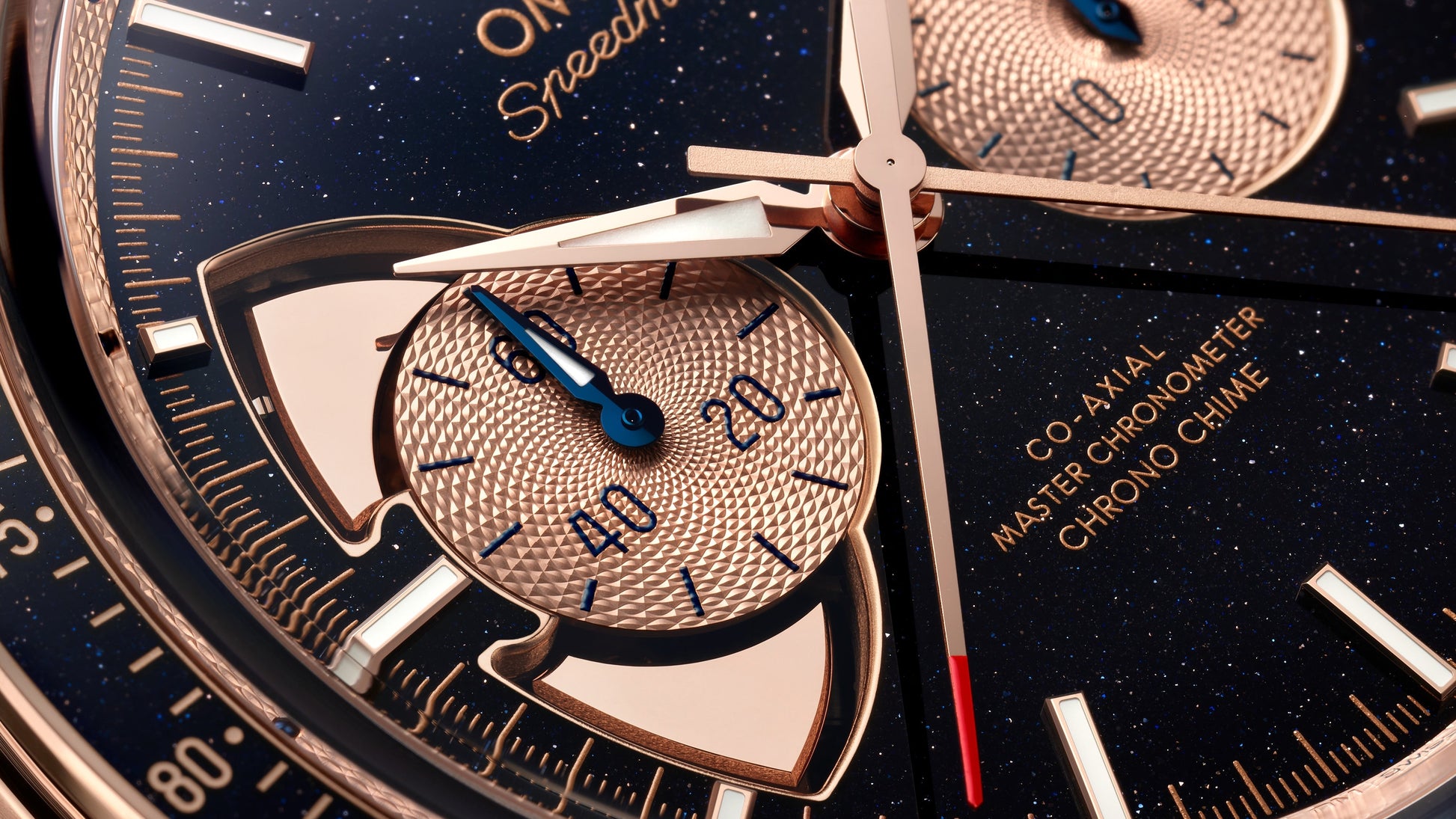 Speedmaster Chrono Chime 45 mm, Sedna™ gold on Sedna™ gold