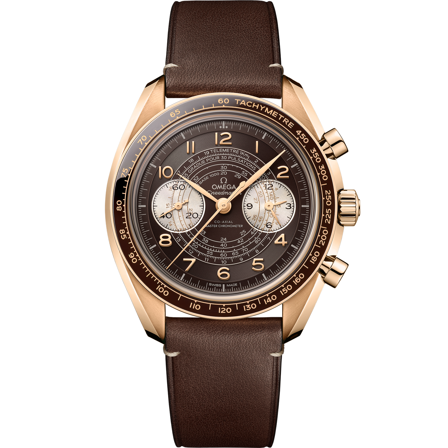 Speedmaster Chronoscope 43 mm, Bronze gold on leather strap