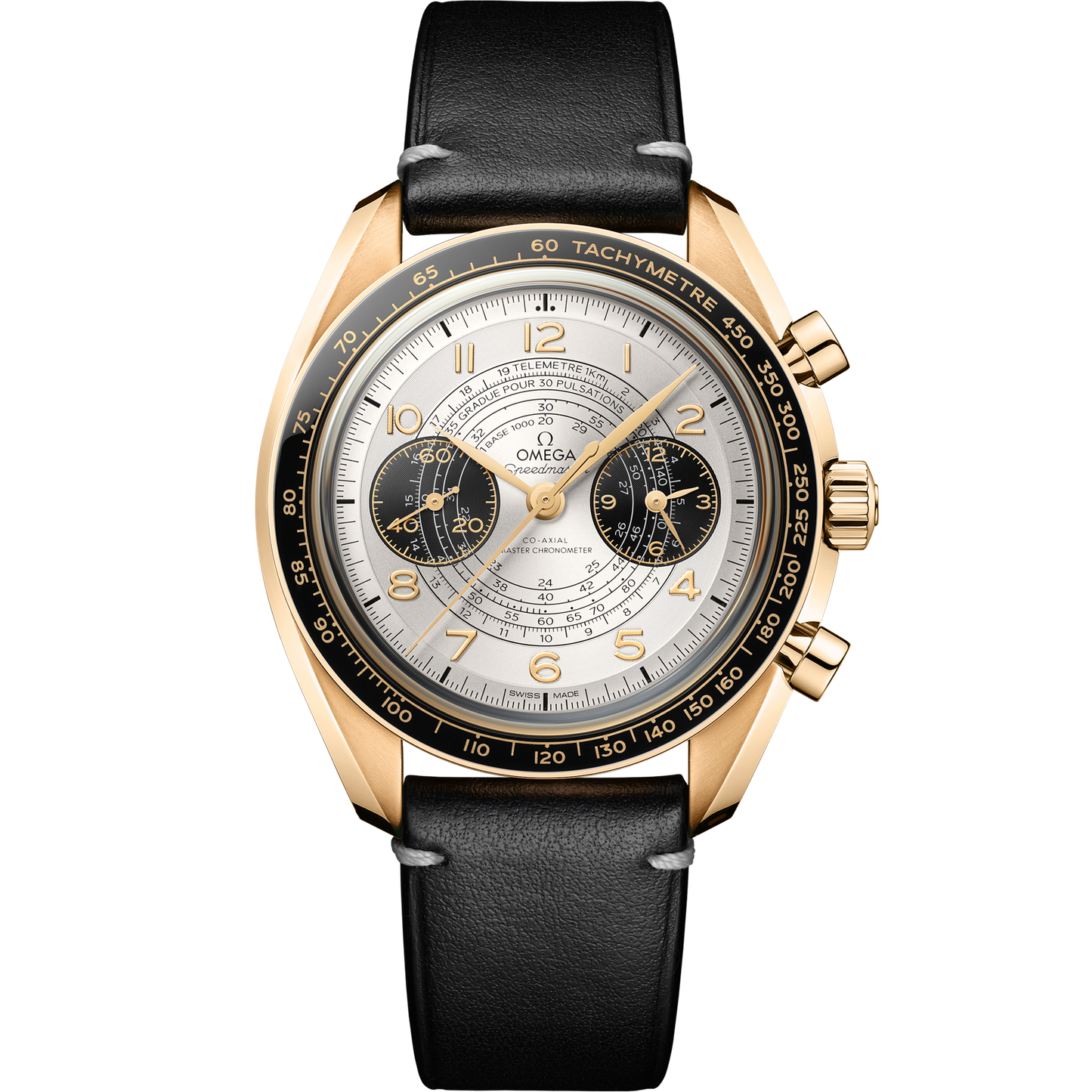 Speedmaster Chronoscope 43 mm, Moonshine™ gold on leather strap