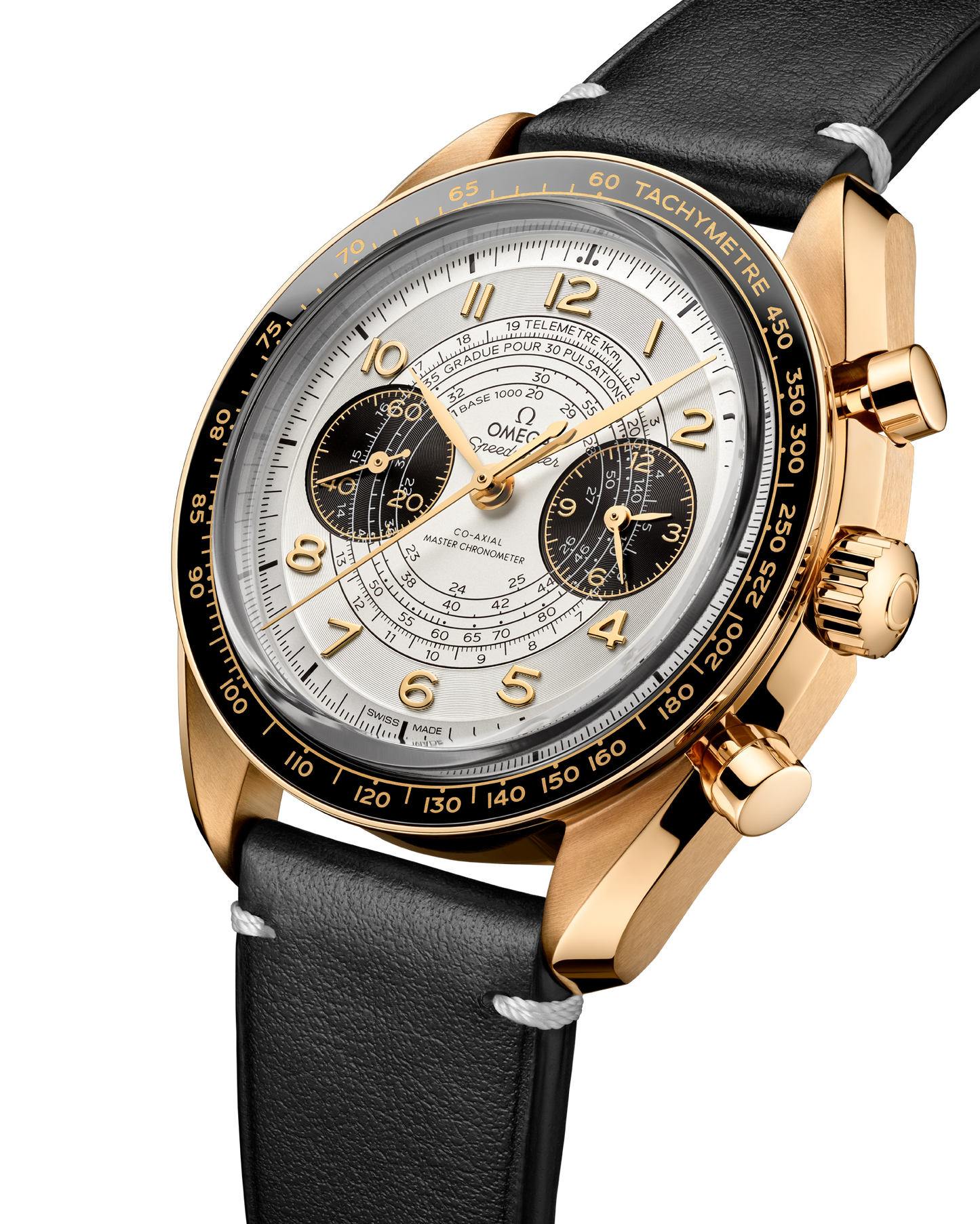 Speedmaster Chronoscope 43 mm, Moonshine™ gold on leather strap