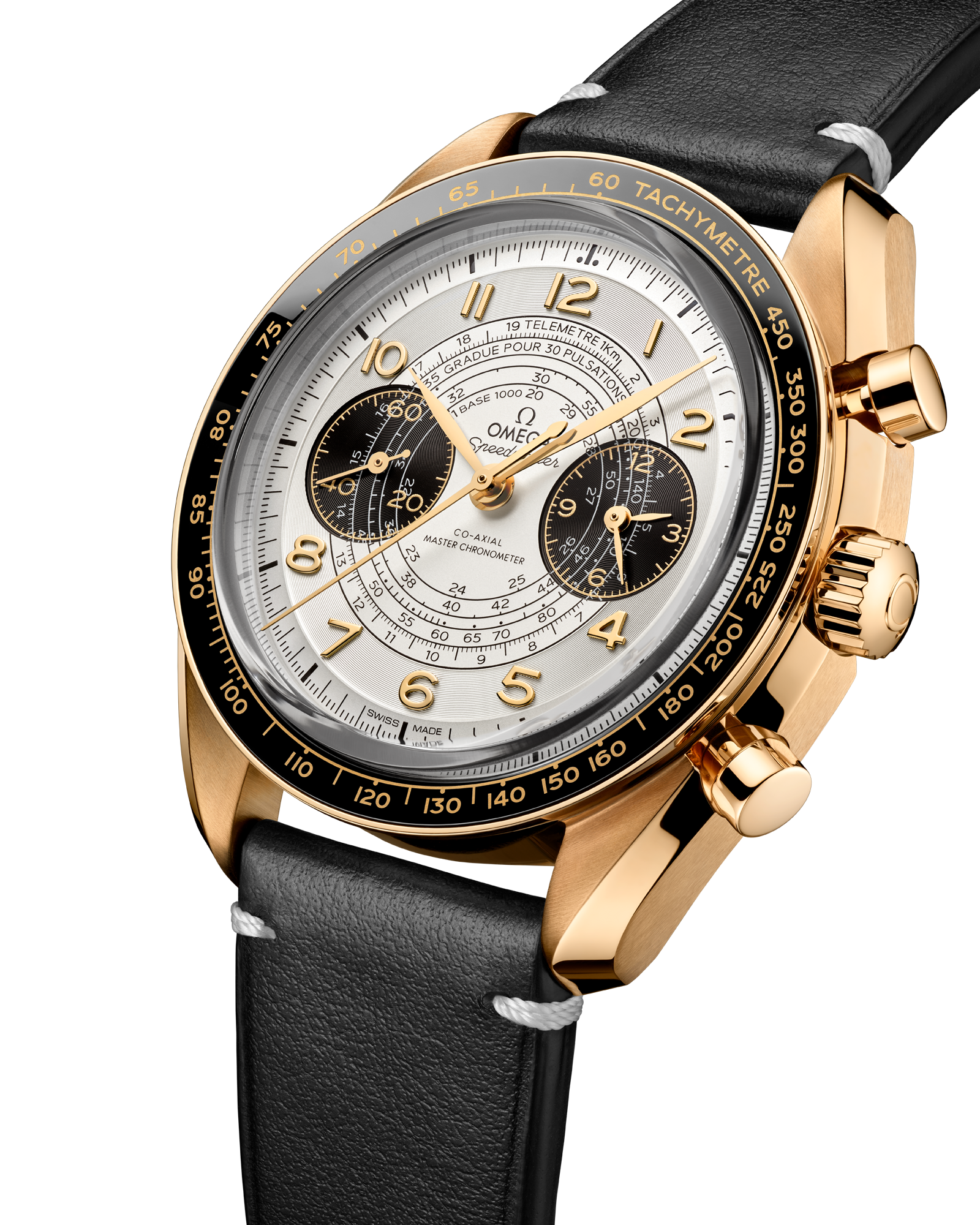 Speedmaster Chronoscope 43 mm, Moonshine™ gold on leather strap