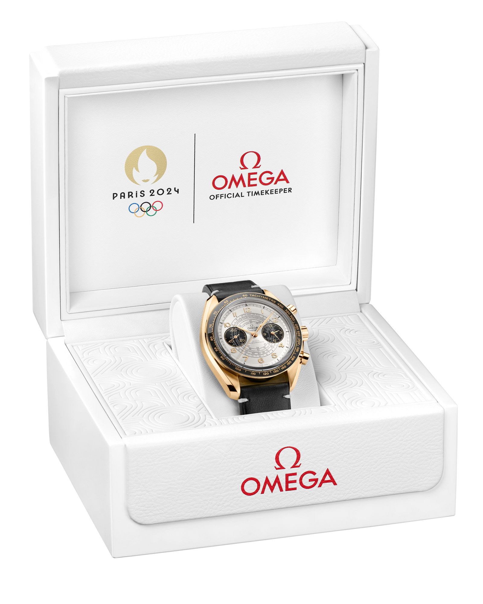 Speedmaster Chronoscope 43 mm, Moonshine™ gold on leather strap