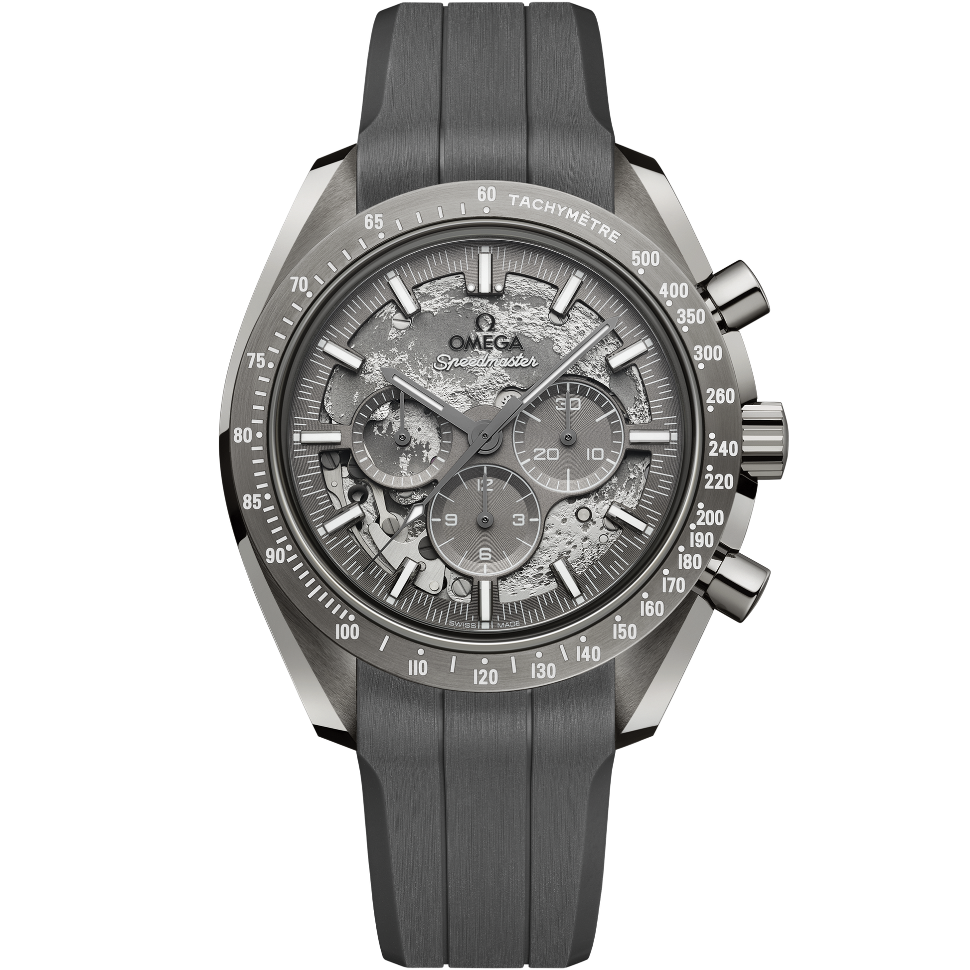 Speedmaster Dark Side of the Moon 44.25 mm, grey ceramic on rubber strap