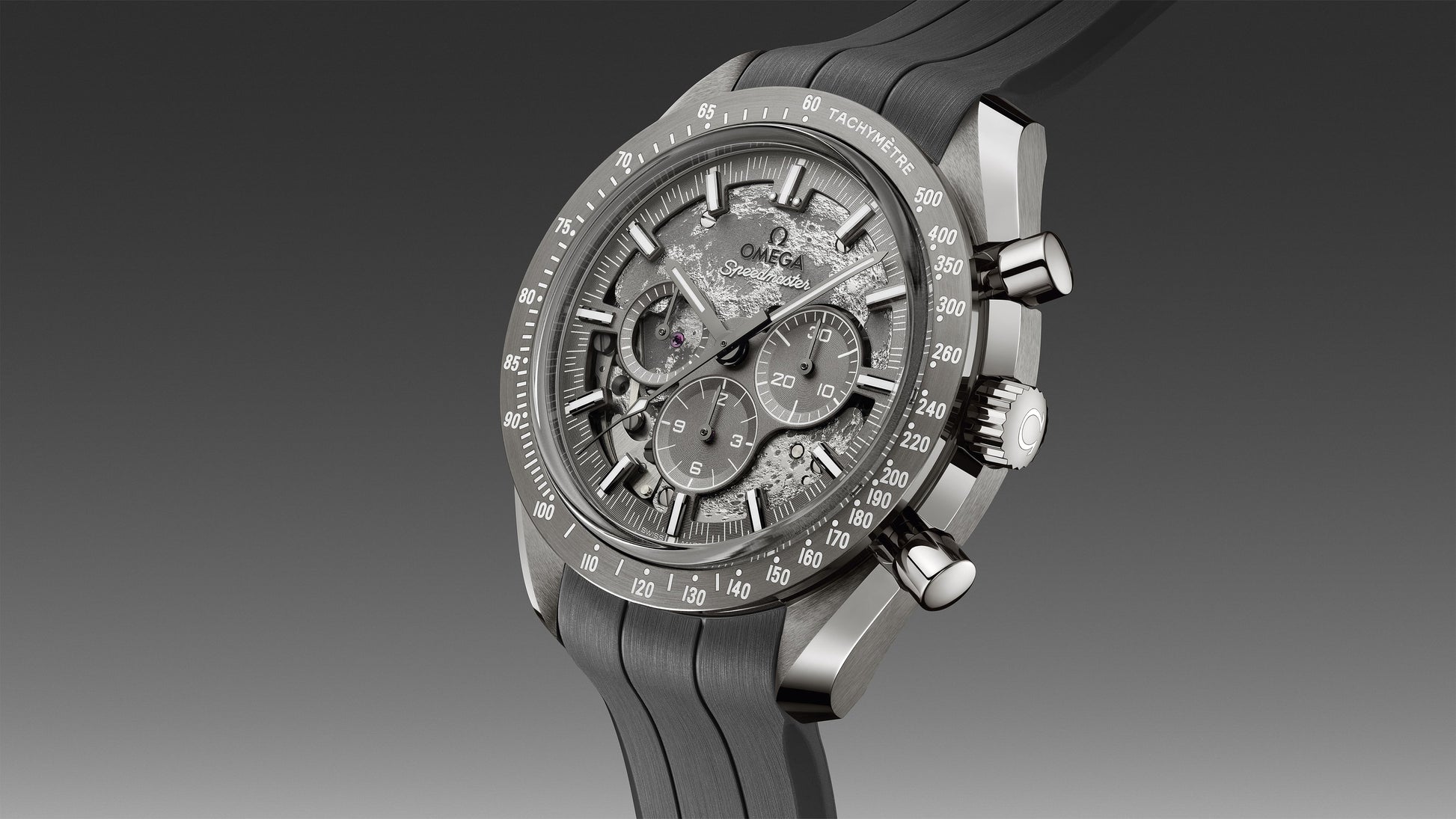Speedmaster Dark Side of the Moon 44.25 mm, grey ceramic on rubber strap