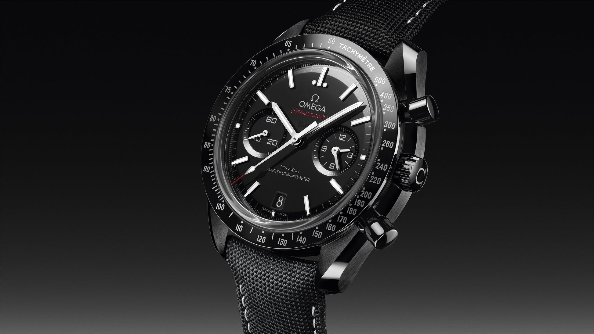 Speedmaster Dark Side of the Moon 44.25 mm, black ceramic on coated nylon fabric strap