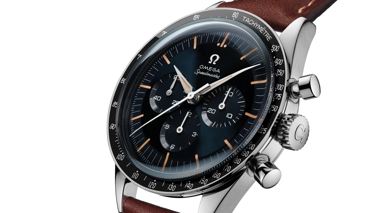 Speedmaster First OMEGA in Space 39.7 mm, steel on leather strap