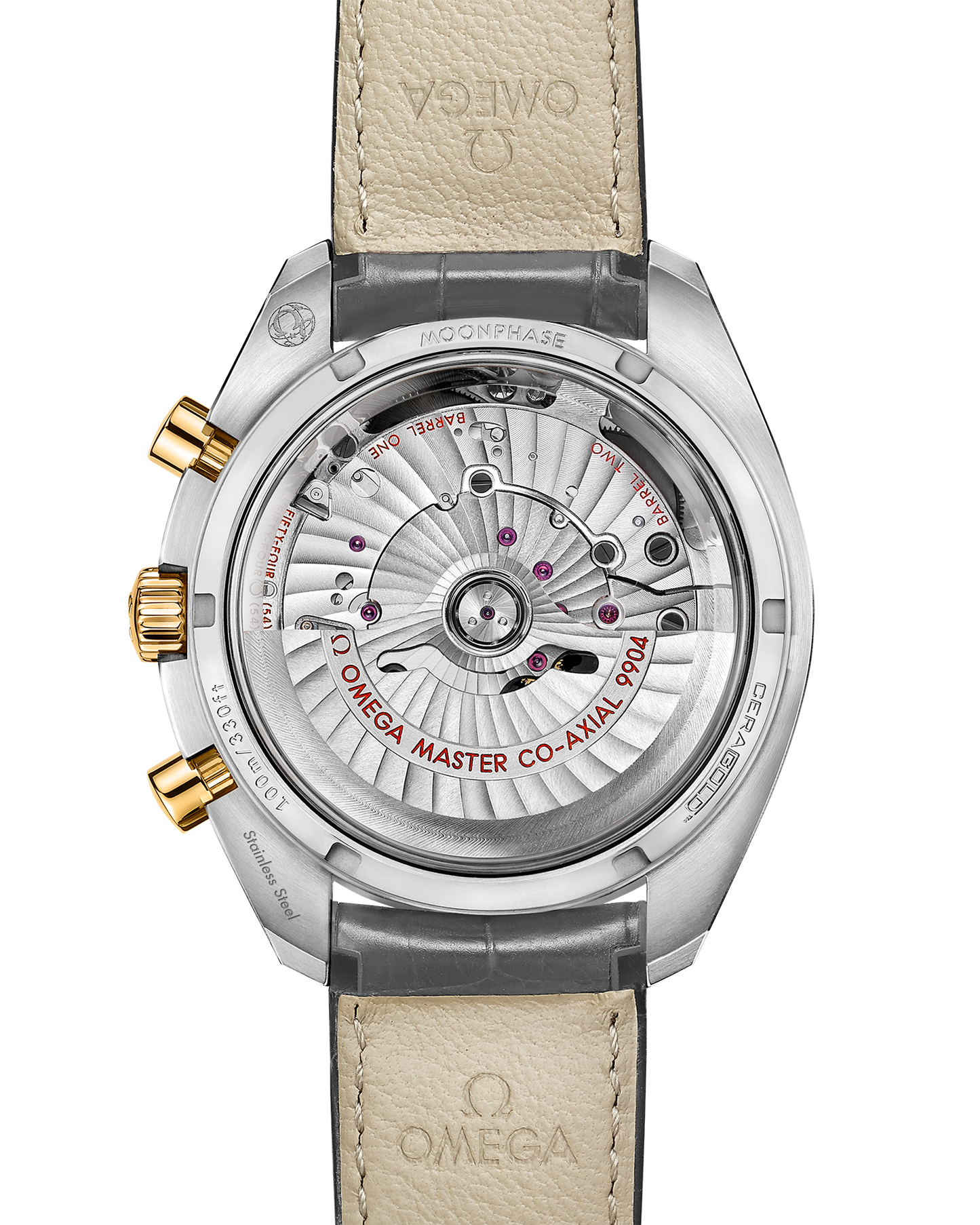Speedmaster Moonphase 44.25 mm, steel ‑ yellow gold on leather strap