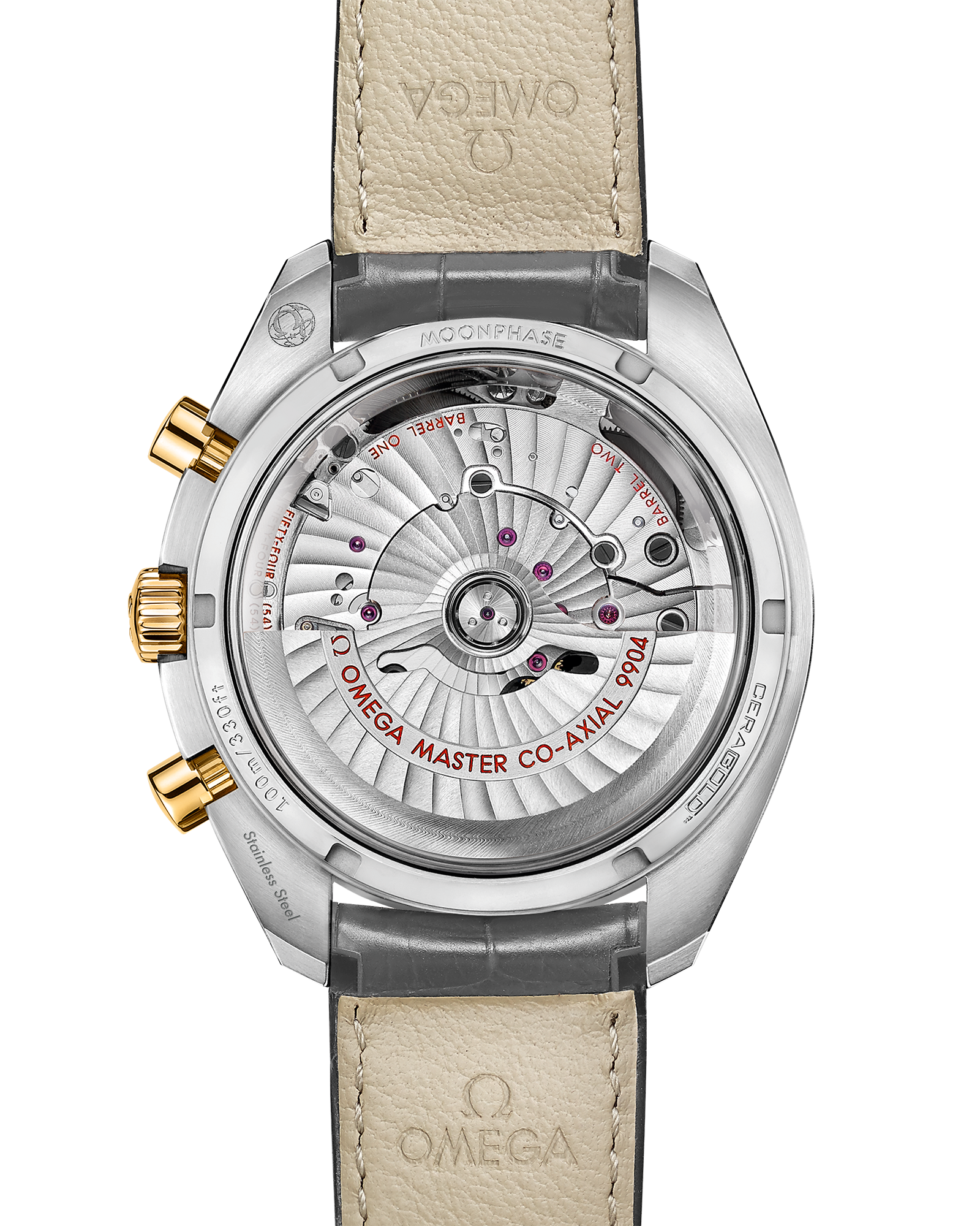 Speedmaster Moonphase 44.25 mm, steel ‑ yellow gold on leather strap