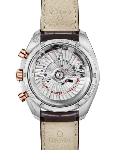 Speedmaster Moonphase 44.25 mm, steel ‑ Sedna™ gold on leather strap
