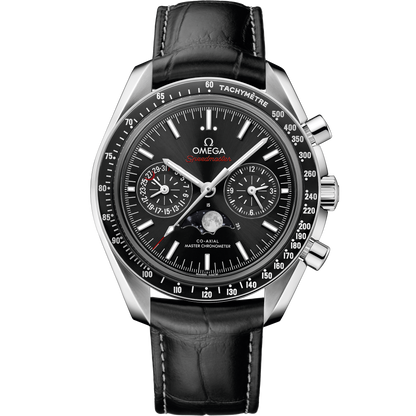 Speedmaster Moonphase 44.25 mm, steel on leather strap