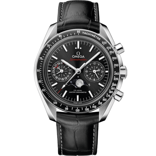 Speedmaster Moonphase 44.25 mm, steel on leather strap
